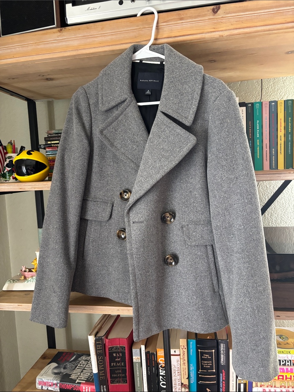 Banana Republic Women’s Wool Light Gray Double-Breasted Peacoat